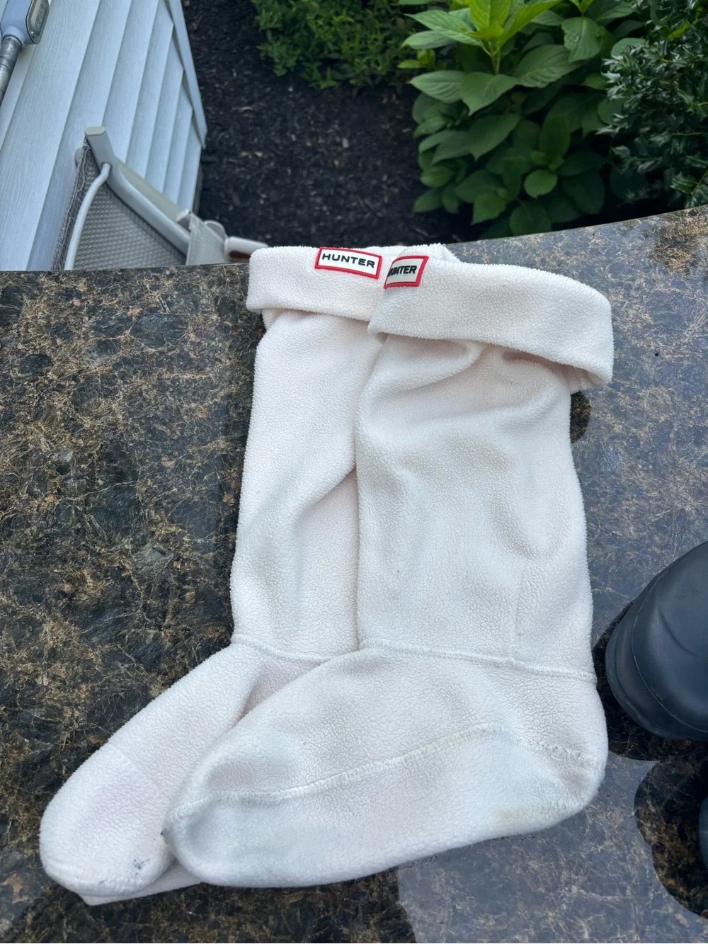 Hunter Boots Norris Field Boot Charcoal Grey w/ Cream Fleece Boot Socks Women 7